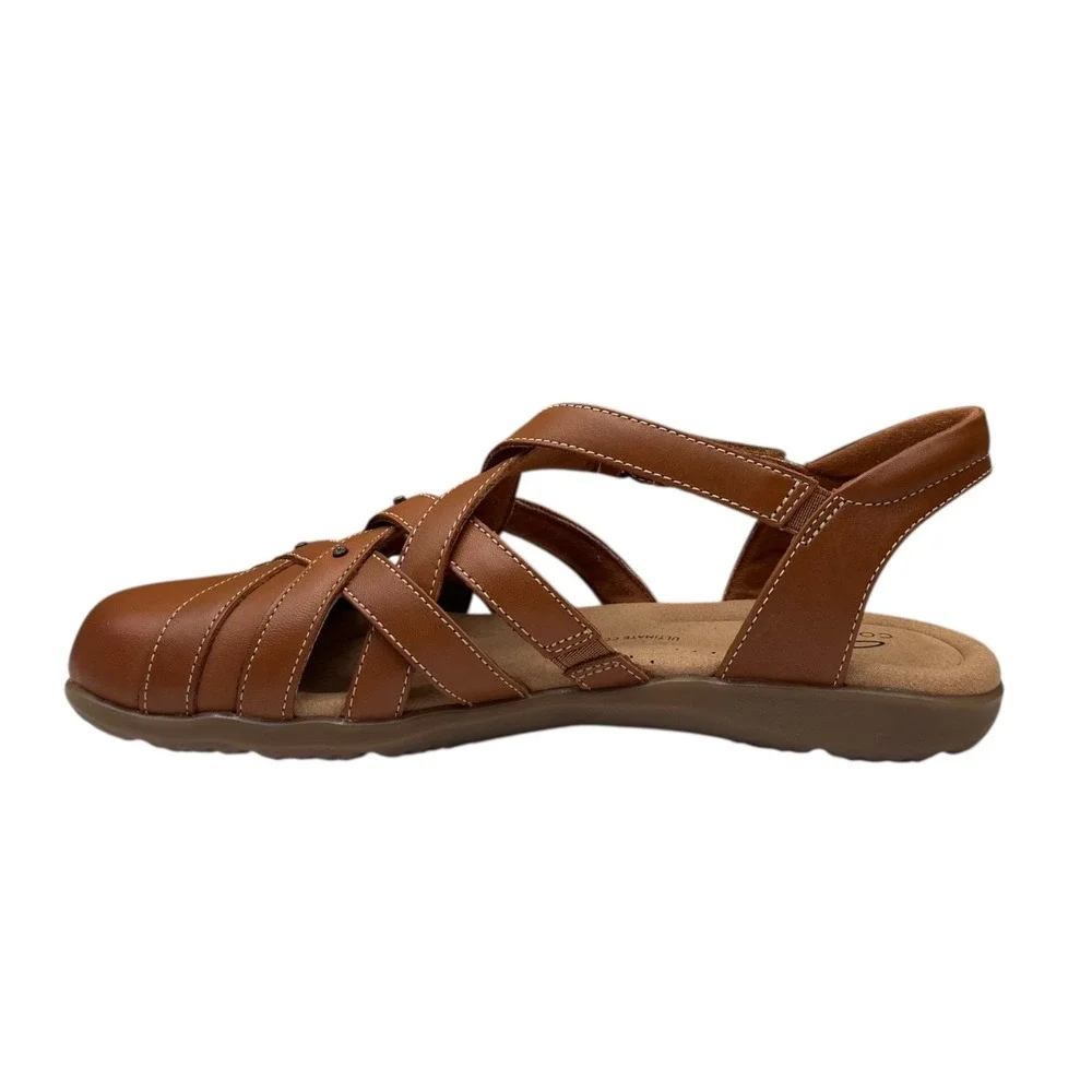 Clarks Elizabelle Sea Womens Leather Fisherman Sandals Size 8.5 Brown Adjustable
